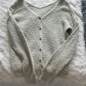 Hippie Rose Light Sage V-Neck Button Front Cardigan